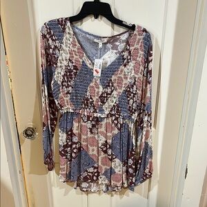 Maurices Purple and Blue Smocked Peplum Blouse